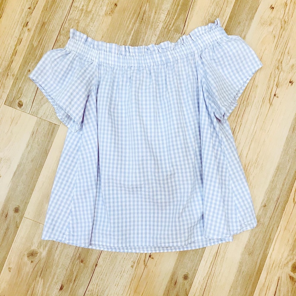 - Haley Hound off shoulder Gingham top sz small - Picture 2 of 7